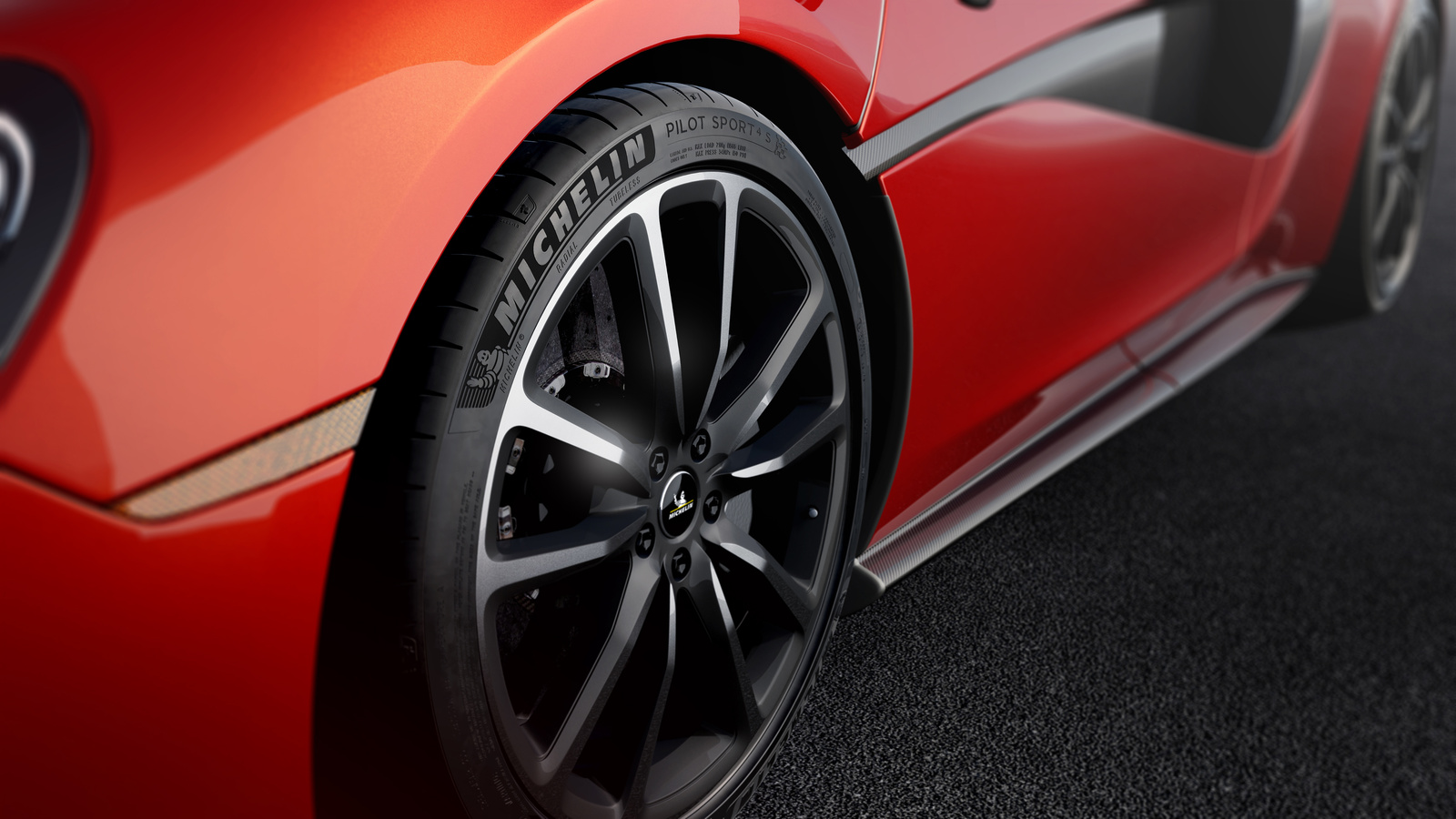 default title Banner Michelin con immagine ruota e pneumatico MICHELIN PILOT SPORT su vettura rosso fuoco