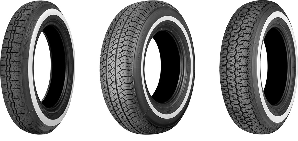 ホワイトウォールタイヤ 完組ホイール 日本ミシュランタイヤ、クラシックカー用ホワイトウォールタイヤを4月